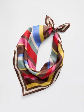 100% Silk Oversized Bandana - Rainbow Stripe